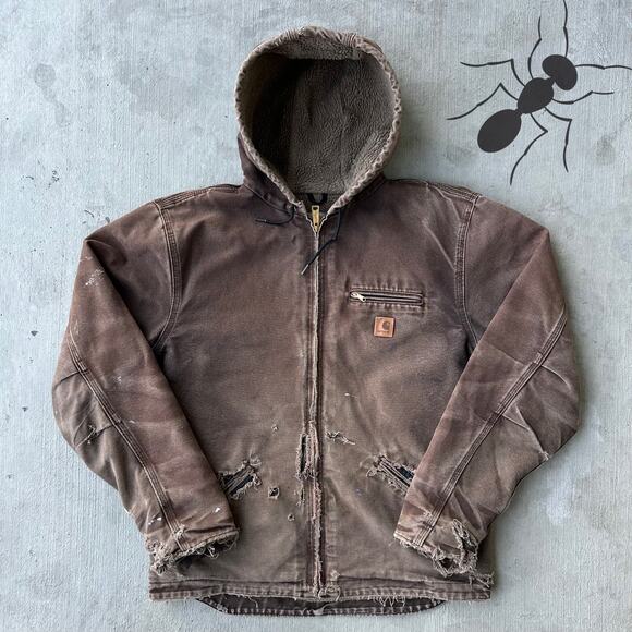 Vintage Y2K Carhartt J141 DKB brown DISTRESSED Sierra work wear jacket - Picture 1 of 11